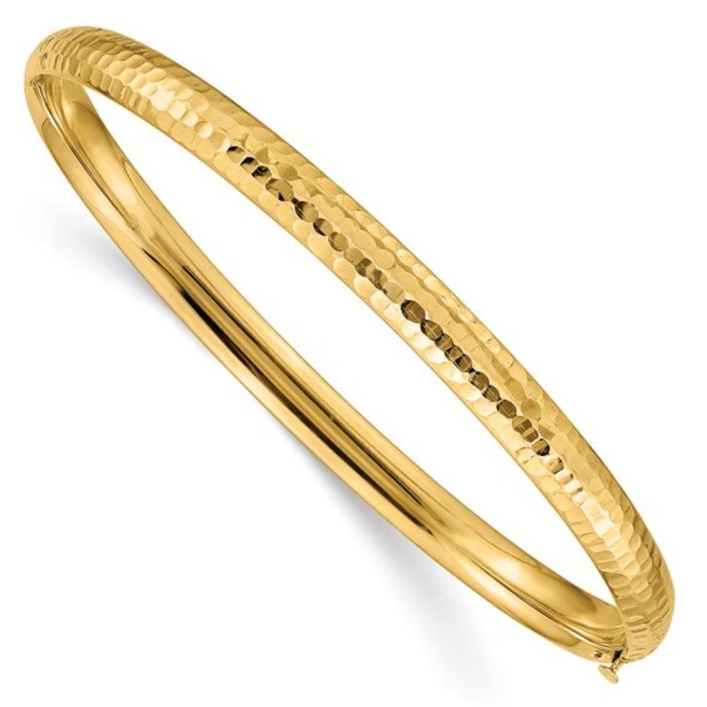 New 14k Gold Hammered and Hinged Bangle. 4.75 mm wide bangle.